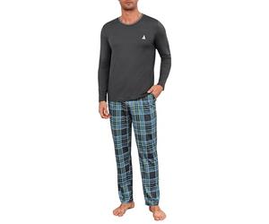 Jahetuul Pigiama Uomo Cotone Lungo Pigiama da Uomo a Due Pezzi a Maniche Lunghe Invernale Pantaloni a Quadri con Tasche Caldo e Morbido S-4XL