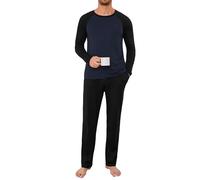 Jahetuul Pigiama Uomo Invernale Cotone Taglie Forti Pigiami Due Pezzi da Uomo Manica Lunga Top e Pantaloni con Tasche 2 Pezzi S-4XL