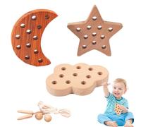 Jahuanoo Giocattolo da infilare per Bambini, Giocattolo da Allacciare per Bambini, Set di 3 Puzzle di attività di Threading, Giocattoli da Viaggio con Filettatura in Legno, Puzzle educativo con di