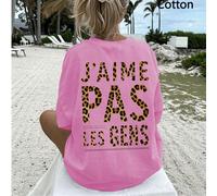 "J'AIME PAS LES GENS" stampa leopardata, maglietta larga da donna, top estivo, serie K-Pop warrior, top in puro cotone, abbigliamento da donna, abbigliamento estivo da donna, maglieria, abiti da festa