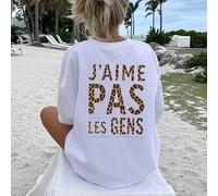 "J'AIME PAS LES GENS" stampa leopardata, maglietta larga da donna, top estivo, serie K-Pop warrior, top in puro cotone, abbigliamento da donna, abbigliamento estivo da donna, maglieria, abiti da festa