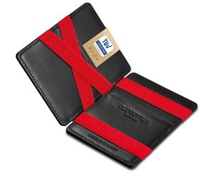 Jaimie Jacobs ® Portafoglio Magico, Magic Wallet Flap Boy Slim - l'Originale - Protezione RFID, Portafoglio Uomo Piccolo, Porta Carte di Credito Ragazzo, Porta Tessere Slim (Nero e Rosso)