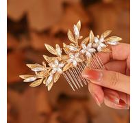 JAKAWIN Pettine per capelli da sposa in cristallo dorato con fiore accessorio da sposa per donne decorativo da sposa