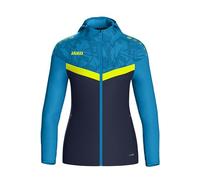 JAKO Giacca con Cappuccio Iconic, Blu Navy Blu/Giallo Fluo, 42 Donna