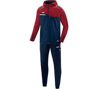 JAKO Tuta da allenamento da uomo in poliestere Competition 2.0 con cappuccio, blu marino, rosso scuro, L, M9418