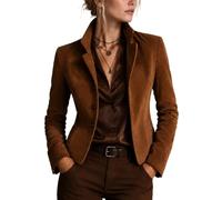 JAKRON Giacca blazer da donna in pelle scamosciata marrone - Cappotto intelligente ritagliato su misura