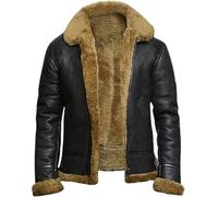 JAKRON Giacca Bomber da Uomo RAF Aviator B3 in Pelle di Pecora Premium con Shearling, Abbigliamento Invernale Elegante, Nero - Vera Pelle, L