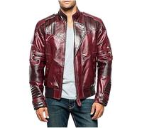 JAKRON Giacca da motociclista da uomo, stile eroe spaziale, Maroon - Vera Pelle, S