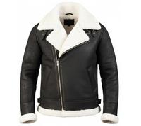 JAKRON Giacca da uomo in pelle autentica B3 Air Force ispirata alla Seconda Guerra Mondiale Shearling, Nero - Vera Pelle, 4XL