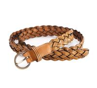 Jalach Cintura da donna intrecciata sottile in tessuto a vita intrecciato, cintura sottile in pelle per jeans, abito da 2 cm di larghezza, cammello, 2cm breit