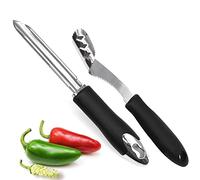 Jalapeno - Set di 2 cavatappe in acciaio inox, con fetta seghettata e manico in gomma, per jalapenos, peperoncino, peperoni