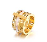 Jaline - Anello 3 in 1 con numeri romani in acciaio inossidabile e zirconia cubica, per donne e ragazze, Metallo, Zirconia cubica