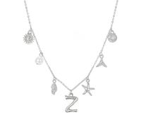 JALZEMPL Collana con ciondolo a forma di iniziale per le donne con conchiglie e conchiglie estive sulla spiaggia con lettera placcata oro 14 carati ciondolo stella marina surfista boho gioielli regali