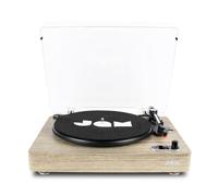 JAM Giradischi Sound Stream, giradischi portatile senza fili, Bluetooth, connessione USB, uscita RCA, ingresso AUX, 3 velocità RPM, copertura antipolvere - Venatura del legno