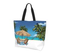Jamaica Beach Print Large Women Tote Bag, elegante borsa a tracolla impermeabile da donna, borsa pieghevole da spiaggia, borsa da viaggio per lavoro, shopping, Nero , Taglia unica
