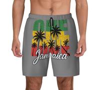 Jamaica Palm Print Uomo Elegante Funzionalità Costume Da Bagno Traspirante Pantaloncini Da Spiaggia Surf Palestra Pesca, Nero, XXL