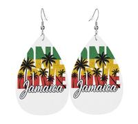 Jamaica Palm Teardrop Orecchini da donna in pelle stampa ciondolo con gancio moda vintage festa uso quotidiano, Misura unica, Pelle