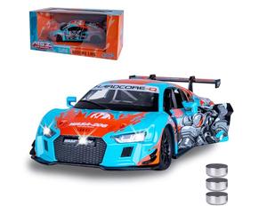 JAMARA 402605 Audi R8 LMS Diecast 1:24 con batterie a bottone - Modellino auto giocattolo per bambini, modello auto in miniatura, regalo per bambini, porte apri/chiudi manualmente, luce
