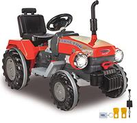 Jamara 460319 - Ride-on Tractor Power Drag 12V rosso - Sedile regolabile, 2 Velocitá, 2 Motori, Sistema con chiave, Suoni, Freno, Batteria lunga durata