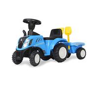 Jamara 460355 - Push-Car New Holland T7 Trattore Blu - Aspetto realistico, Protezione Antiribaltamento, Include Rimorchio con Pala e Rastrello, Clacson, Luci Led, Suoni
