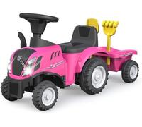 Jamara 460357 - Push-Car New Holland T7 Trattore Fucsia - Aspetto realistico, Protezione Antiribaltamento, Include Rimorchio con Pala e Rastrello, Clacson, Luci Led, Suoni