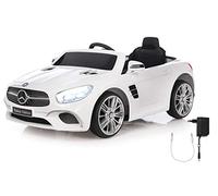 Jamara 460438 - Ride-on Mercedes-Benz SL 400 bianco - Avviamento senza chiave con pulsante, Collegamento AUX, USB, Micro SD, Luci, Suoni, Clacson, Batteria potente, Ruote Ultra-Grip