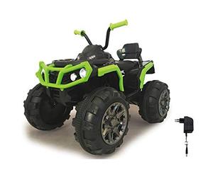 Jamara 460450 - Ride-on Quad Protector verde 12V - Avviamento con pulsante, Ammortizzatori, Clacson e suoni, Collegamento sorgenti audio esterne, Radio FM, Cruscotto illuminato, Batteria potente
