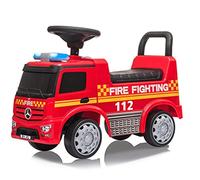 Jamara 460472 - Push-Car Mercedes-Benz Antos Camion dei Pompieri - Protezione Antiribaltamento, Luci LED, Spazio sotto il Sedile, Sirena, Clacson