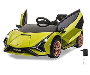 JAMARA 460638 Ride-on Lamborghini Sián FKP 37 12 V a partire dai 3 anni, accensione morbida, 2 marce, Bluetooth, LED, suono del motore, potente motore / batteria 4,5 Ah, indicatore di tensione della batteria, porte ad alette, verde