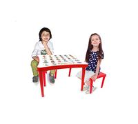 Jamara 460737 Easy Learning Set di 3 sedie per bambini, in plastica resistente, adatto per interni ed esterni, bordi arrotondati, estraibili e tavolo con immagini di apprendimento, rosso