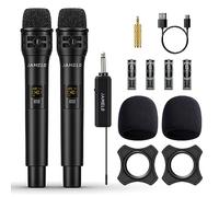 JAMELO Microfono Wireless, Microfono Palmare UHF con Ricevitore Ricaricabile, Sistema Microfonico Wireless Professionale per Karaoke, Canto, Matrimonio, DJ, Discorso (2 Mics)