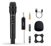 JAMELO Microfono Wireless, Microfono Palmare UHF con Ricevitore Ricaricabile, Sistema Microfonico Wireless Professionale per Karaoke, Canto, Matrimonio, DJ, Discorso (1 Mic)