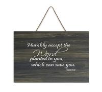 James 1:21 Wall Art Humbly Accept The Word Planted in You That Can Save You Farmhouse Cartello in legno con scritta in lingua inglese "Humbly Accept The Word Planted in You Which Can Save You" (lingua