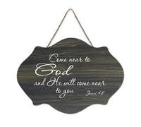 James 4:8 Wall Art, Come Near to God And He Will Come Near to You, cartello di benvenuto in legno rustico per portico anteriore, porta, decorazione da parete, cartello in legno per scuola, aula