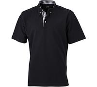 JAMES & NICHOLSON JN964 - Polo con inserti a quadretti da uomo Nero (inserti nero/bianco) XXL