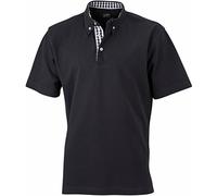 James & Nicholson Polo Button-Down con Inserti (S, Nero/Nero/Bianco)