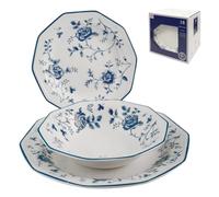 James Sadler&Sons, Servizio Tavola Rose, Earthware, Bianco/Blu, 18 unità