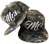 JameStyle26 Mr. & Mrs. Set di cappelli da baseball snapback per coppia, Mr. Mrs. Set camou verde, Taglia unica