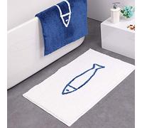 JameStyle26 Tappetino antiscivolo da bagno blu bianco motivo pesciolino ad asciugatura rapida per doccia e cucina, Poliestere, bianco, 40 x 60 cm