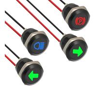 JAMHER 4 Pezzi 12mm Indicatore luminoso LED impermeabile, DC 12 V/24 V in metallo Indicatore LED per Moto Auto Camion Trattori Camper ATV