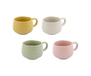 Jamie Oliver Big Love Cosy Cuppa, Set da 4 tazze da tè/caffè in gres maculato, adatte per il microonde e la lavastoviglie, in colori assortiti, 375 ml, 13 x 10 x 7 cm, adatte come regalo
