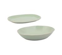 Jamie Oliver Big Love Entertainment Set, Set con piatto da portata rotondo in gres verde e ciotola da portata profonda in gres verde, lavabile in lavastoviglie e adatto per il forno