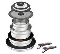 Jamie Oliver by Tefal Ingenio L9769932 - Set da 9 pezzi in acciaio inox, 2 padelle rivestite, 2 pentole, 3 coperchi, a induzione, resistente al forno