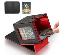 Jamiukro Card Deck Box for MTG Commander, Card Storage Box for Trading Cards, PU Leather Magnetic Card Display Case, Holds 100 Double-Sleeved Cards, Black &Red