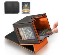Jamiukro Card Deck Box for MTG Commander, Card Storage Box for Trading Cards, PU Leather Magnetic Card Display Case, Holds 100 Double-Sleeved Cards, Black & Orange