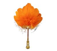 JAMNGHB Delicato piccolo ventilatore piumato palmare con manico dorato per danza pratica teatro e servizi fotografici alla moda accessori per costume fan