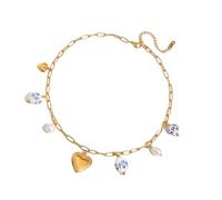 JAMNGHB Elegante Catena In Acciaio Inox Gioielli Con Ciondolo In Ceramica Resistente All'Acqua Orecchini In Ceramica/Collana Per Le Donne Dei Monili Delle Donne Set Per Le, Misura unica, come