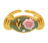 JAMNGHB Romance Drop Olio Rose Perle Aperte Anelli Regolabili Gioielli In Acciaio Inox Goccia Olio Floreale Accessorio Per Le Donne Regalo Vintage Ispirato Perle E, Misura unica, come descritto, come