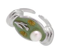 JAMNGHB Romance Drop Olio Rose Perle Aperte Anelli Regolabili Gioielli In Acciaio Inox Goccia Olio Floreale Accessorio Per Le Donne Regalo Vintage Ispirato Perle E, Misura unica, come descritto, come