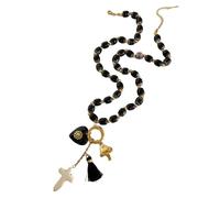 JAMNGHB Vintage Hip Hop Acciaio Inox Croci Collana di Perline Con Catena Regolabile Acrilico Nero Gioielli Gotici Per Le Donne In Acciaio Inox Acrilico Bead Catena